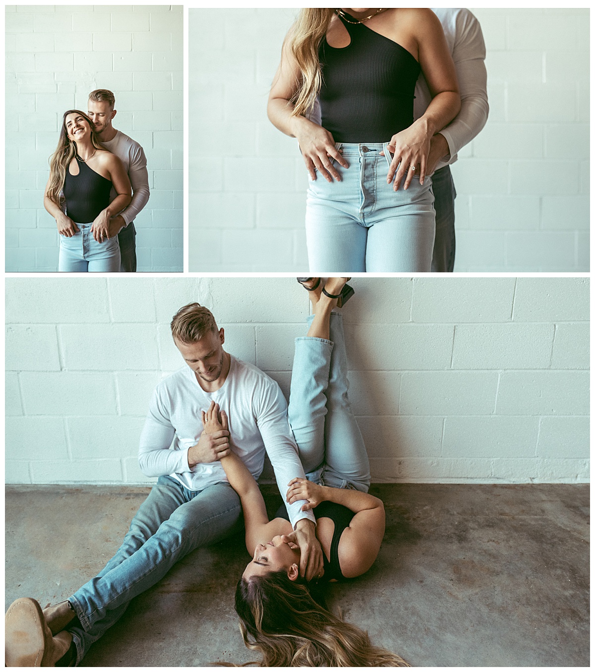 guy stands behind girl with hands on her hips by Nikki Meer Photography