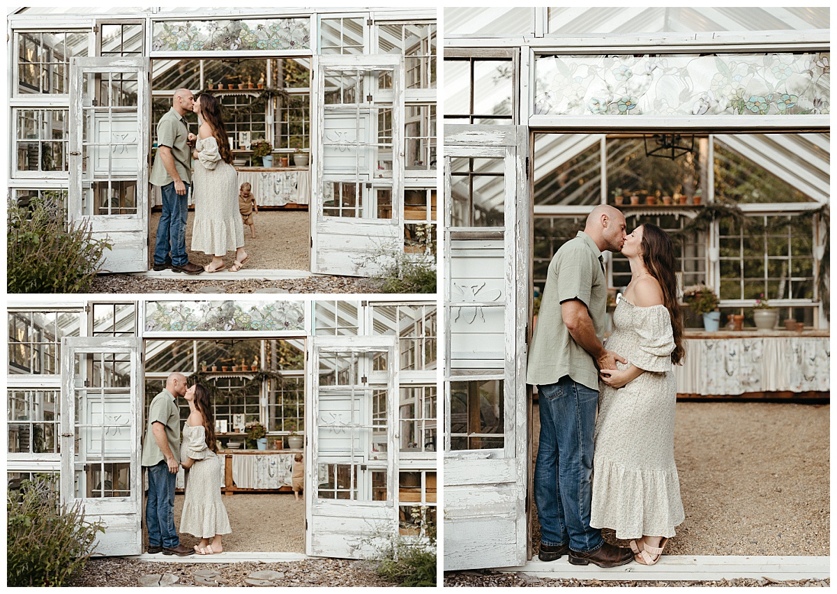 couple kisses while holding pregnant woman's belly by Virginia Lifestyle Photographer