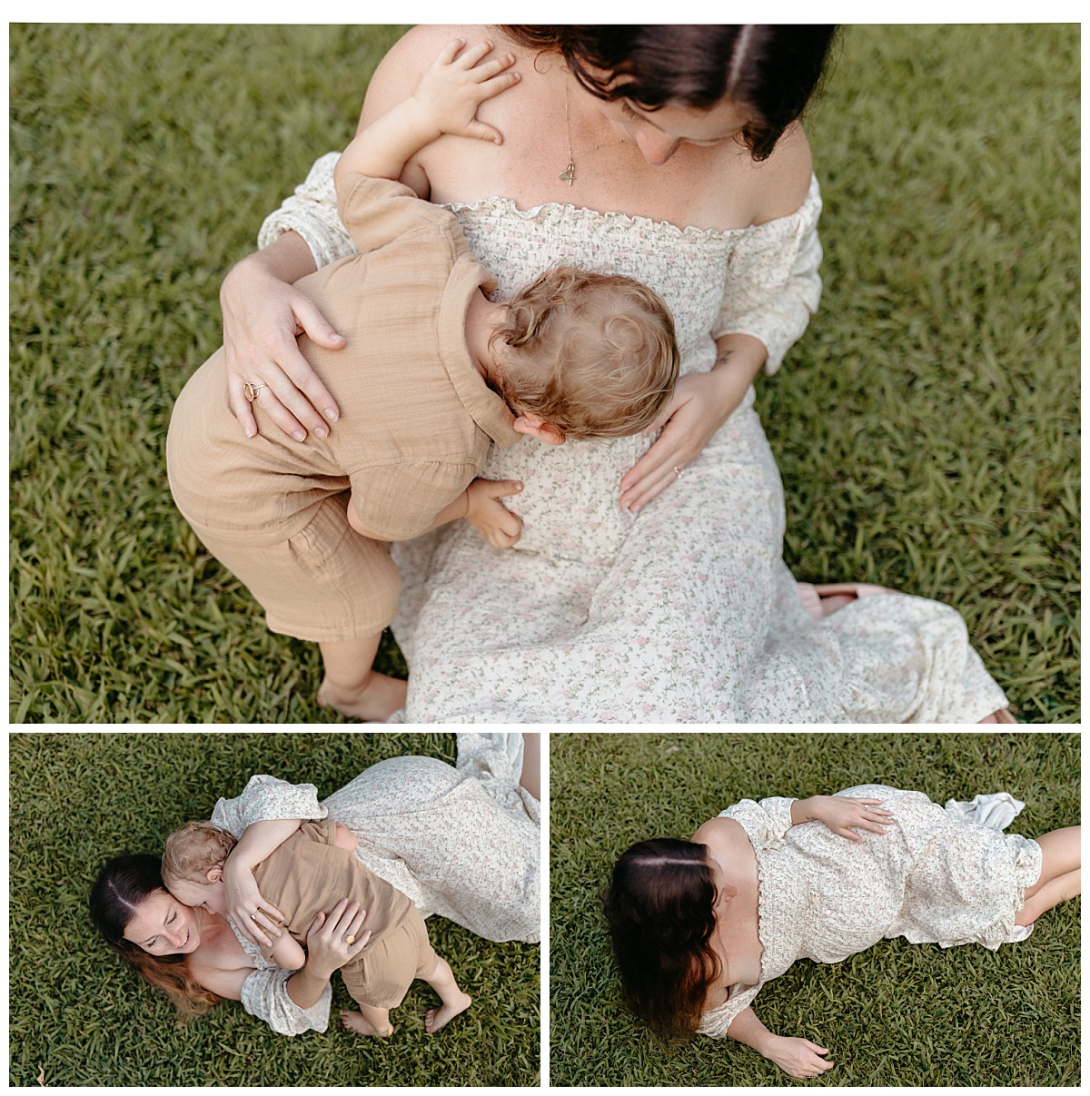 small boy kisses mom's growing pregnant belly by Nikki Meer Photography