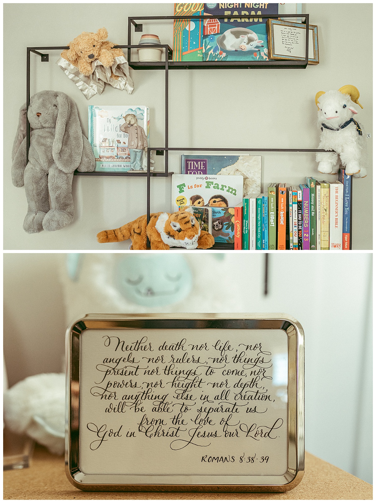 nursery library and framed verse by Nikki Meer Photography