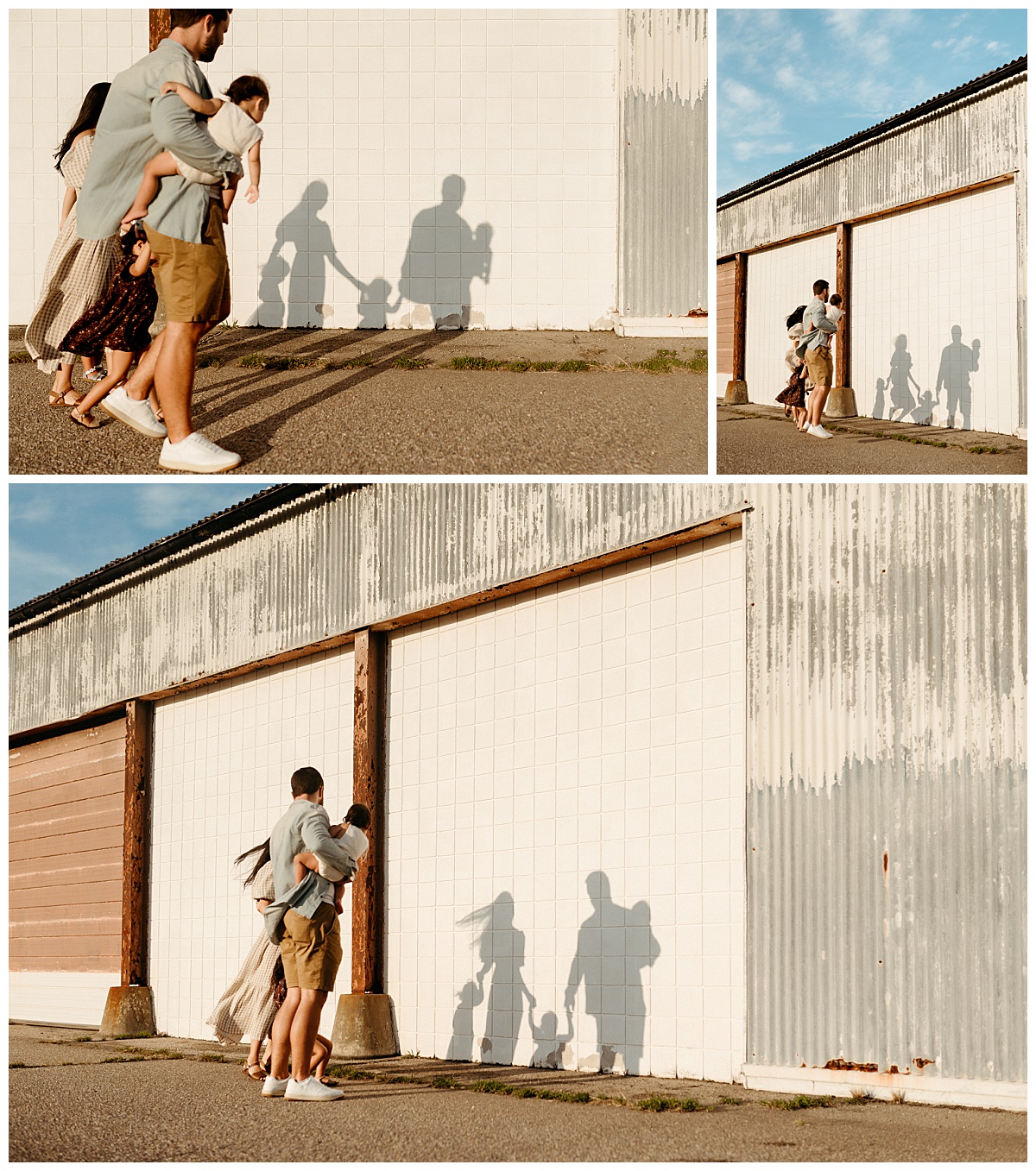 people cast shadows on the wall as they walk during golden hour by Virginia Beach photographer