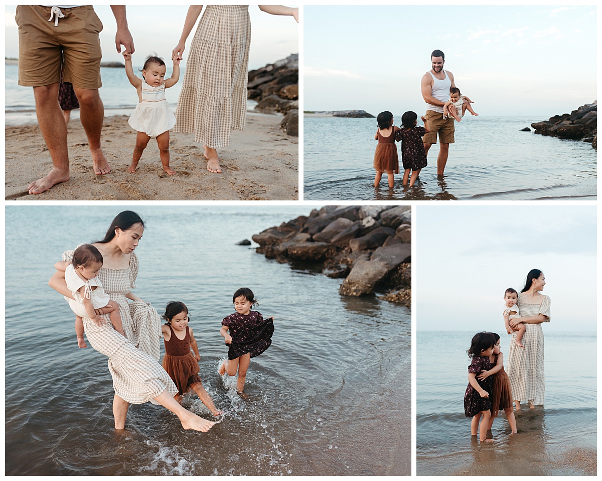 kids play with parents on shoreline by Nikki Meer Photography