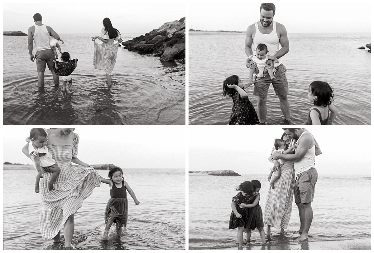 parents and daughters play in water together by Nikki Meer Photography