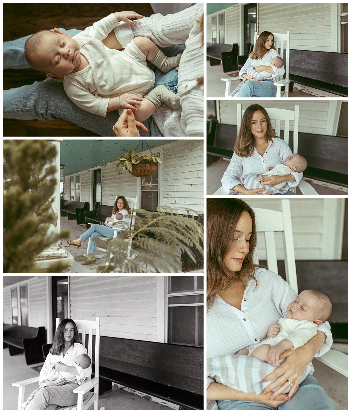 mother rocks baby on porch by Virginia Beach Photographer