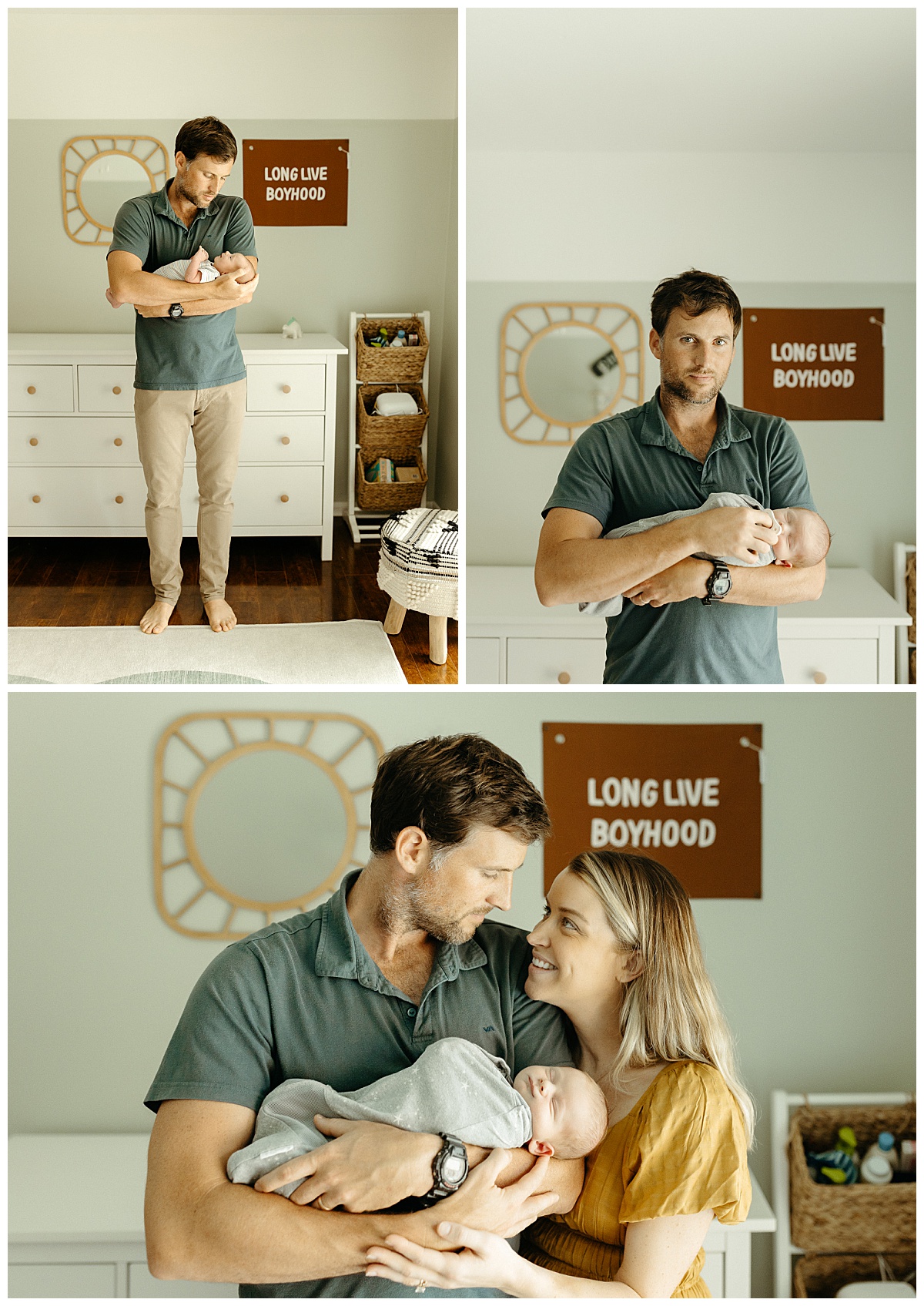 dad holds baby in nursery during in-home newborn family session
