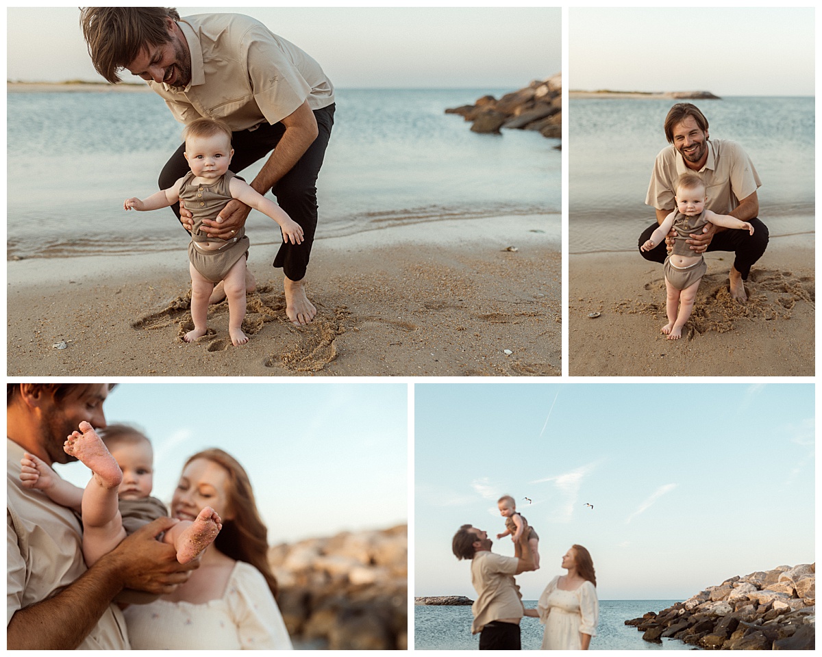 baby toes are covered in sand during family session
