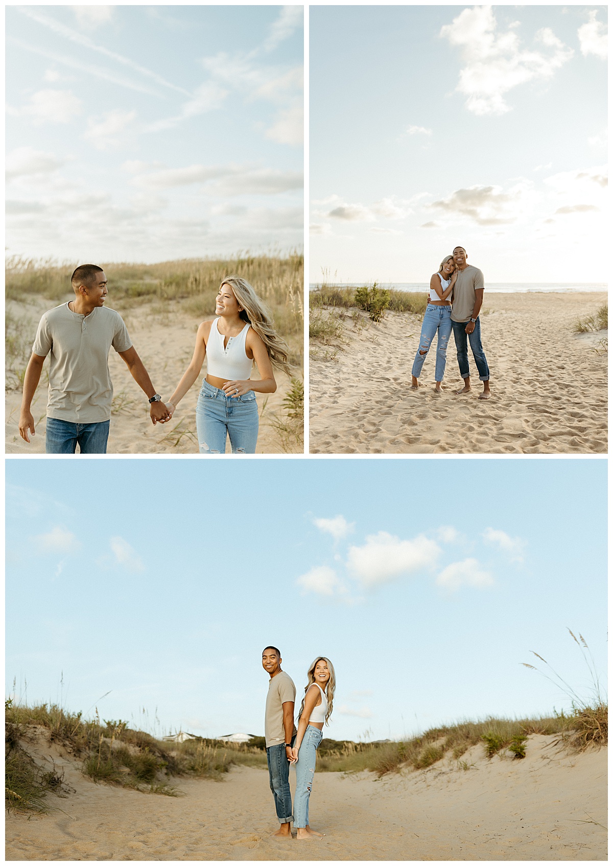 husband and wife stand back to back on sand by Nikki Meer Photography