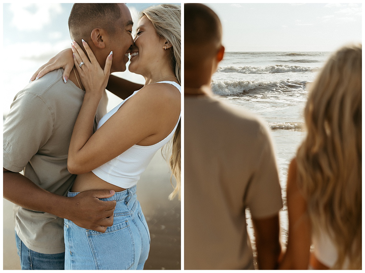 guy and girl lean in for a kiss by Virginia Beach photographer
