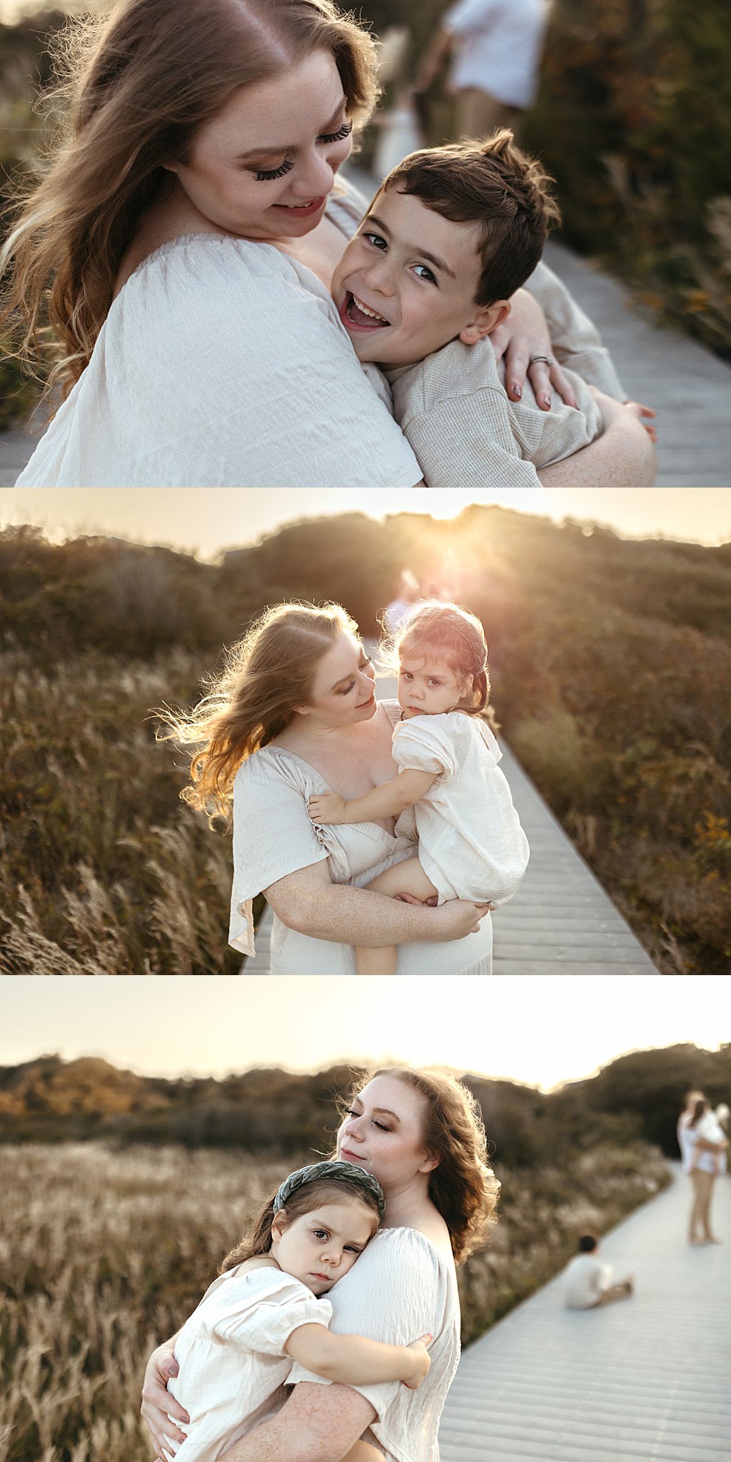 mom holds and hugs each of her children by Virginia Beach photographer