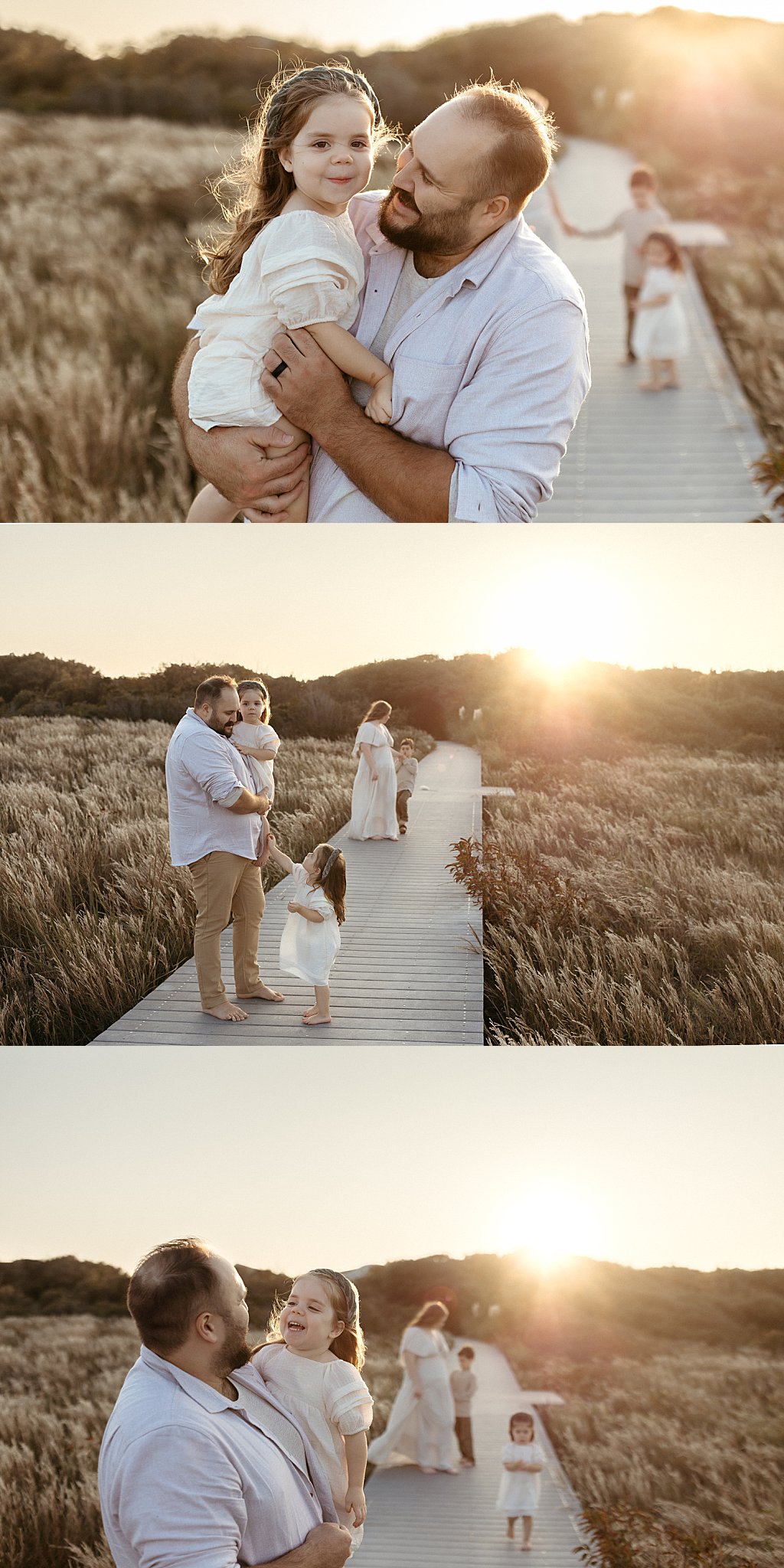 dad carries daughter on path by Nikki Meer Photography