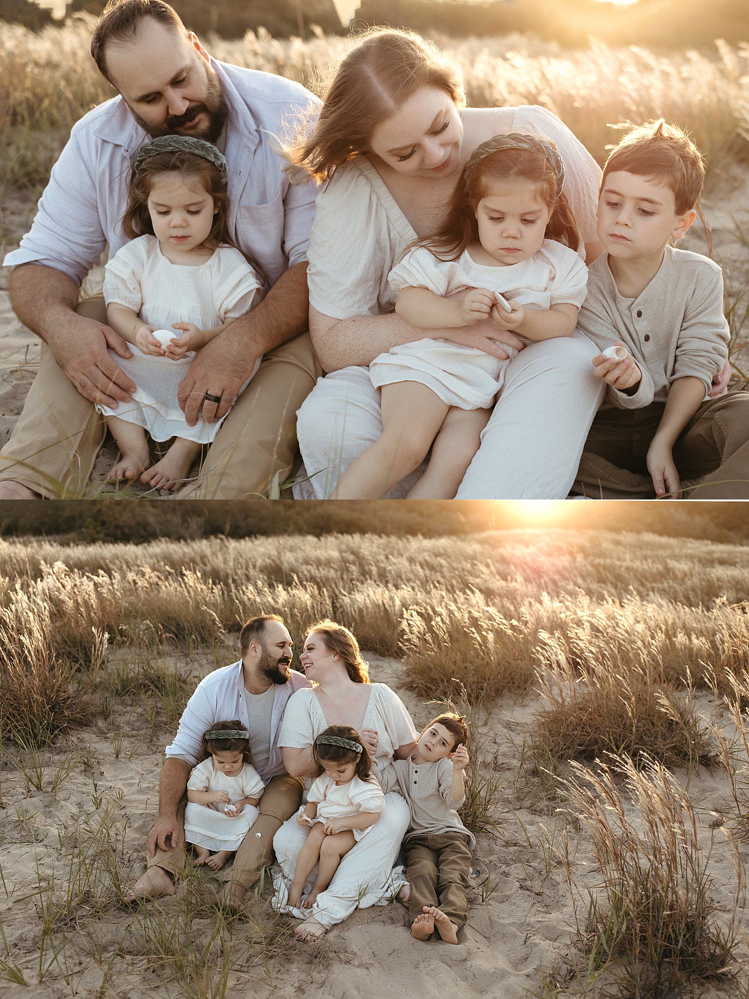 man and woman lean close as they hold children by Virginia Beach photographer