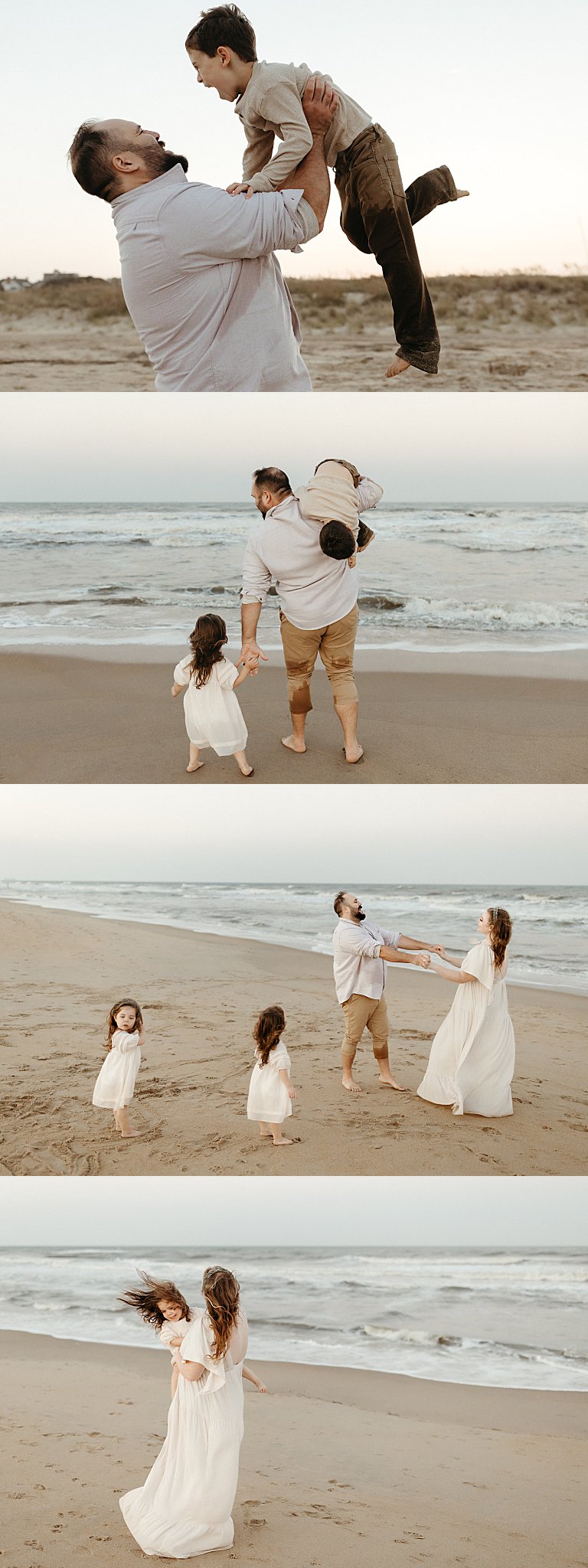 dad plays with kids at shore during perfect family session