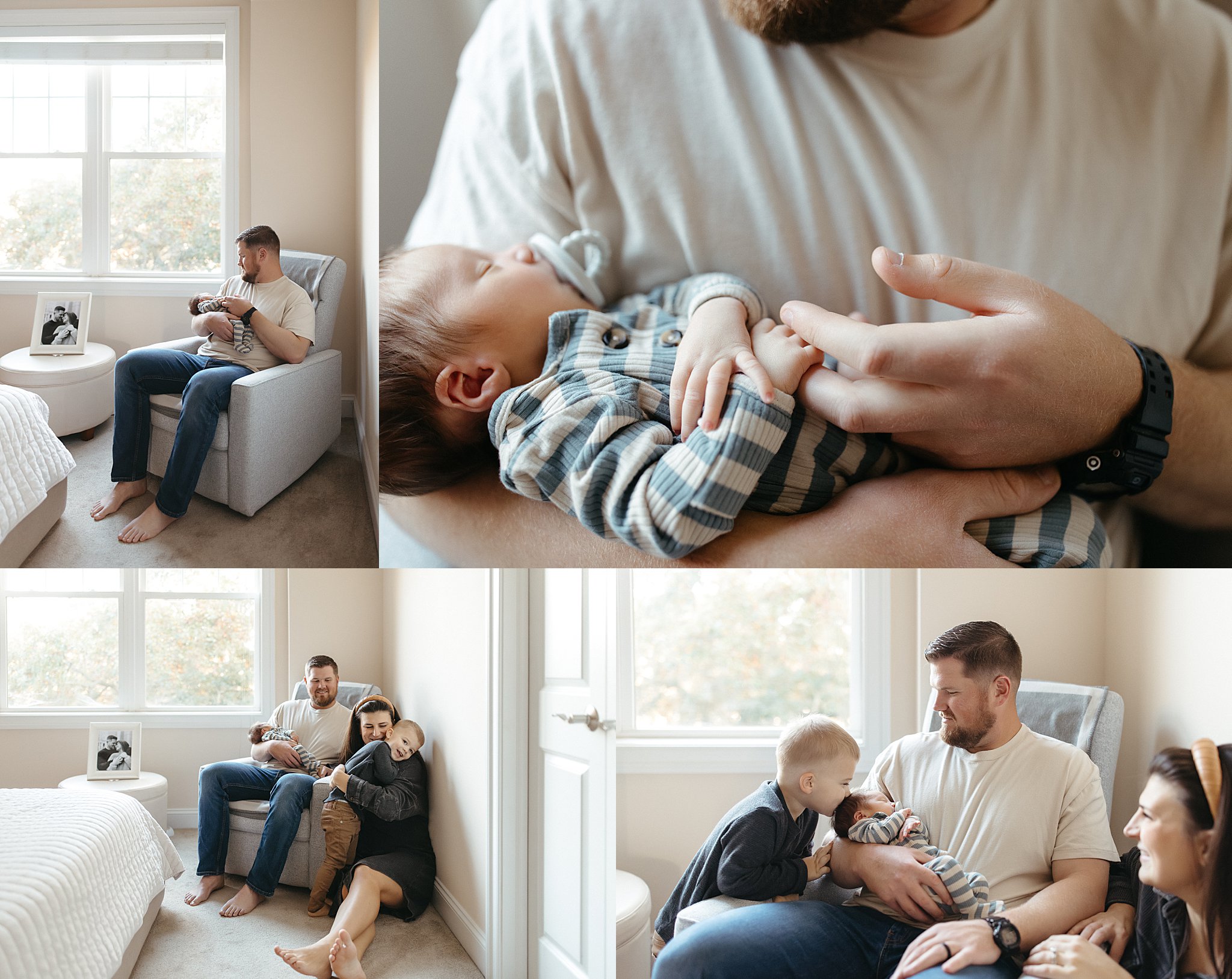 dad rocks new baby by bright window by Nikki Meer Photography