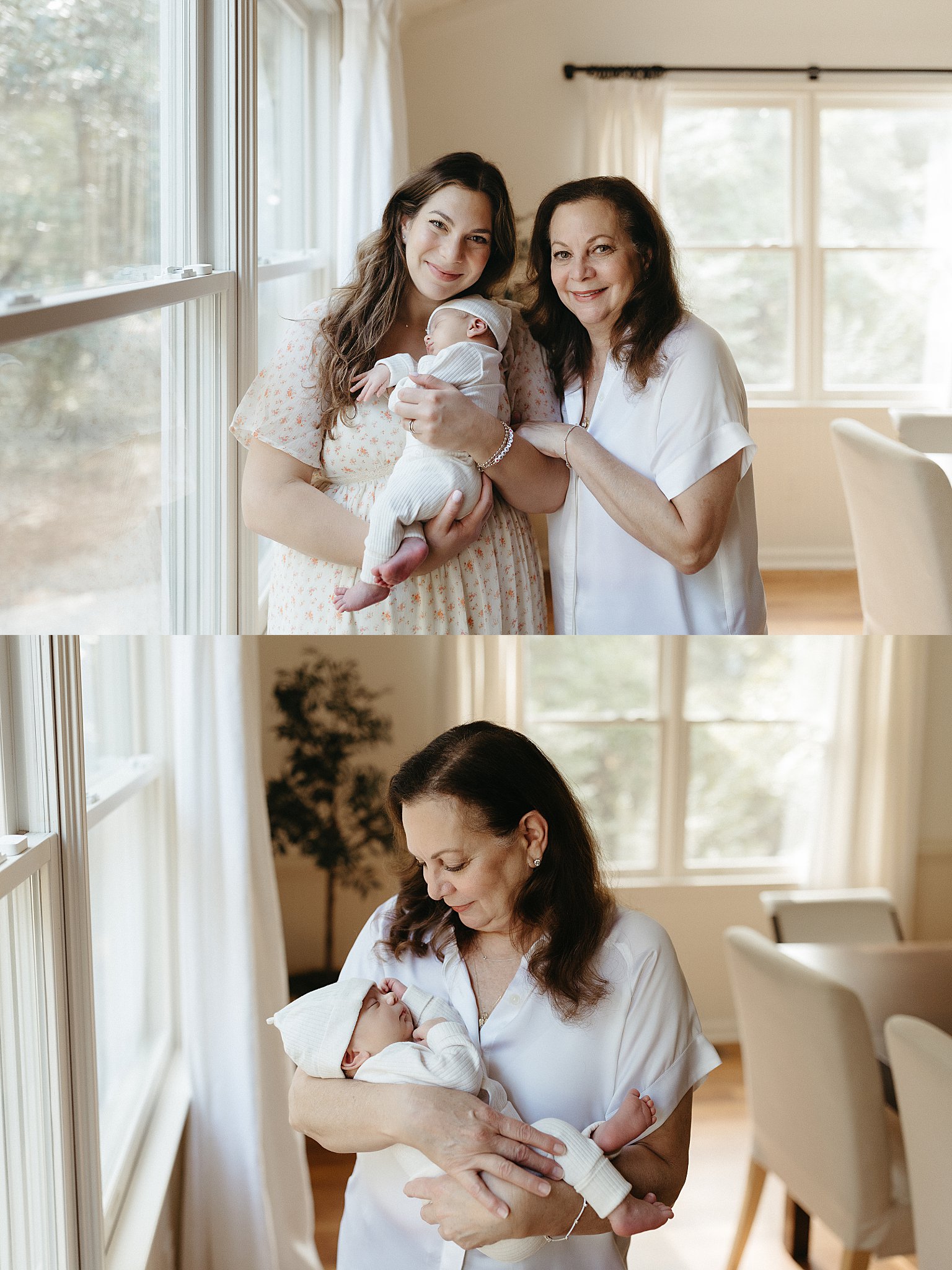 grandma and mom snuggle newest addition at neutral in-home newborn session