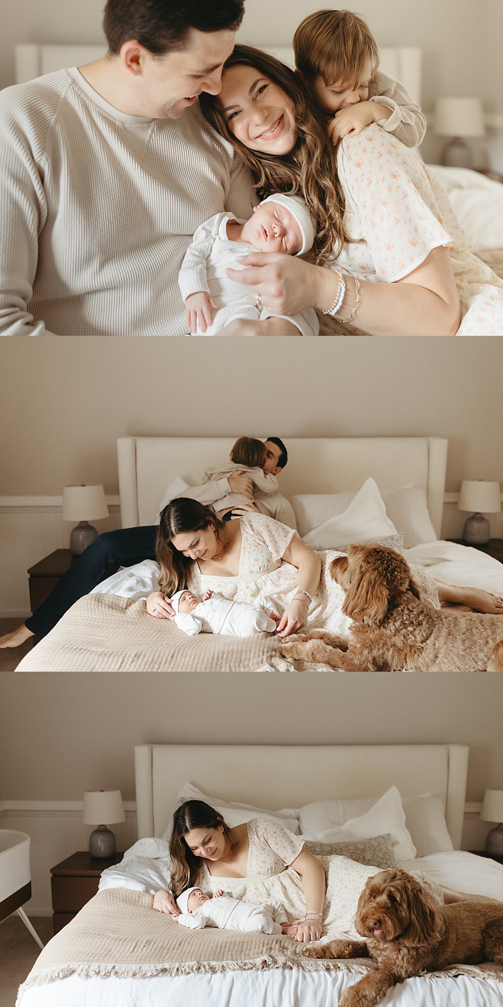 family gathers together on parents' bed by Nikki Meer Photography
