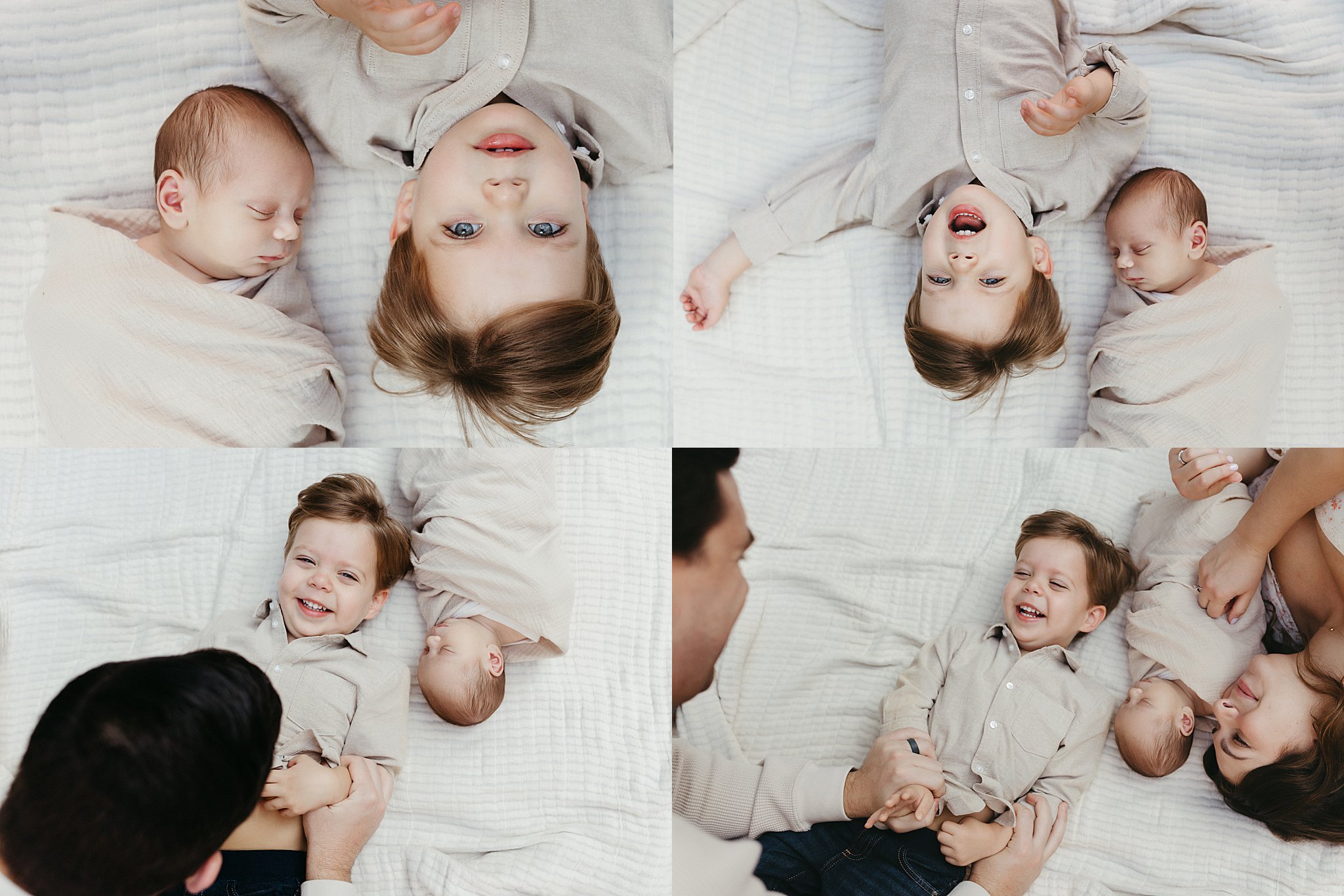 siblings lay on bed together by Nikki Meer Photography