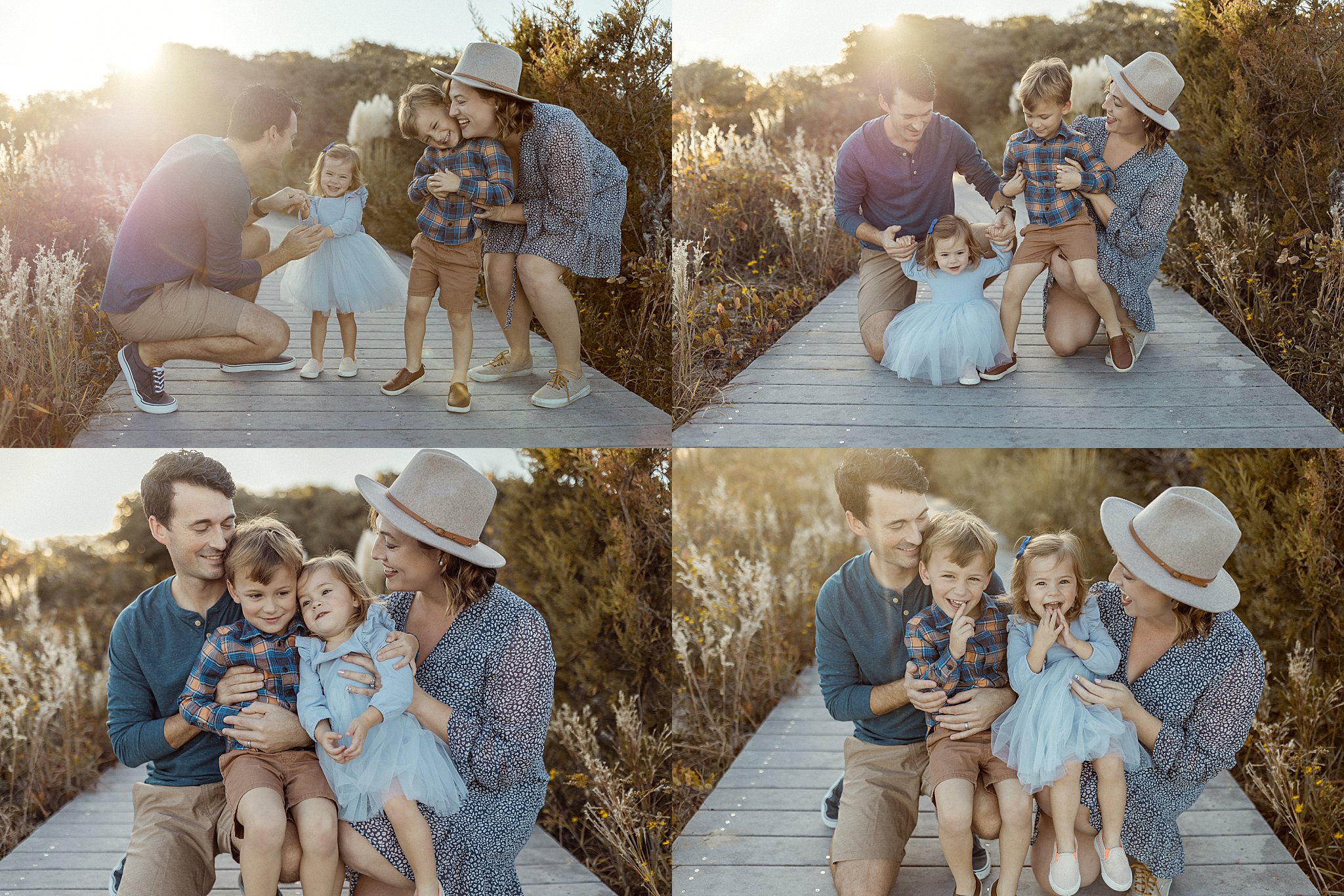 kids play with mom and dad as sun shines behind by Nikki Meer Photography