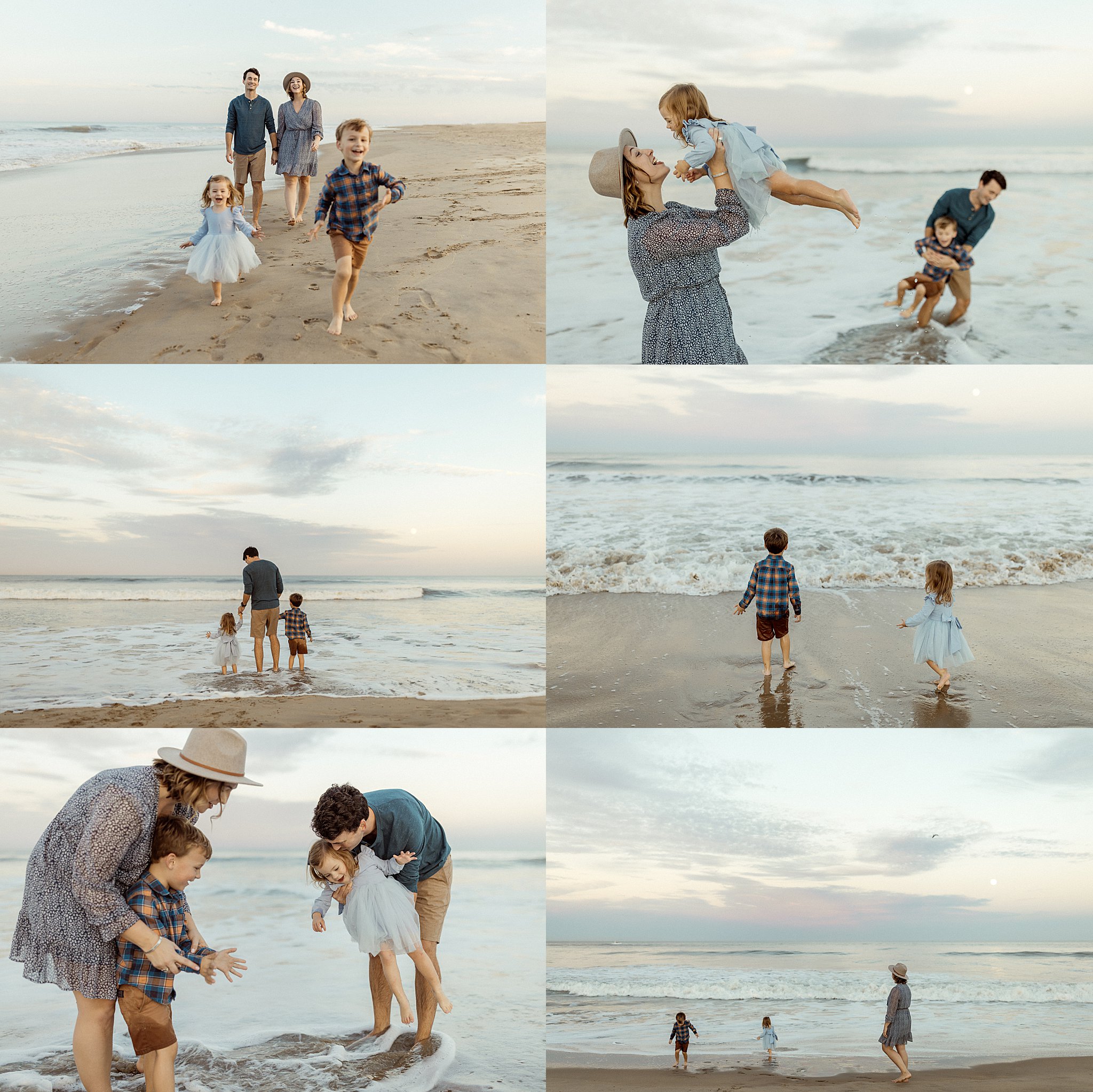 family plays in waves together by Nikki Meer Photography