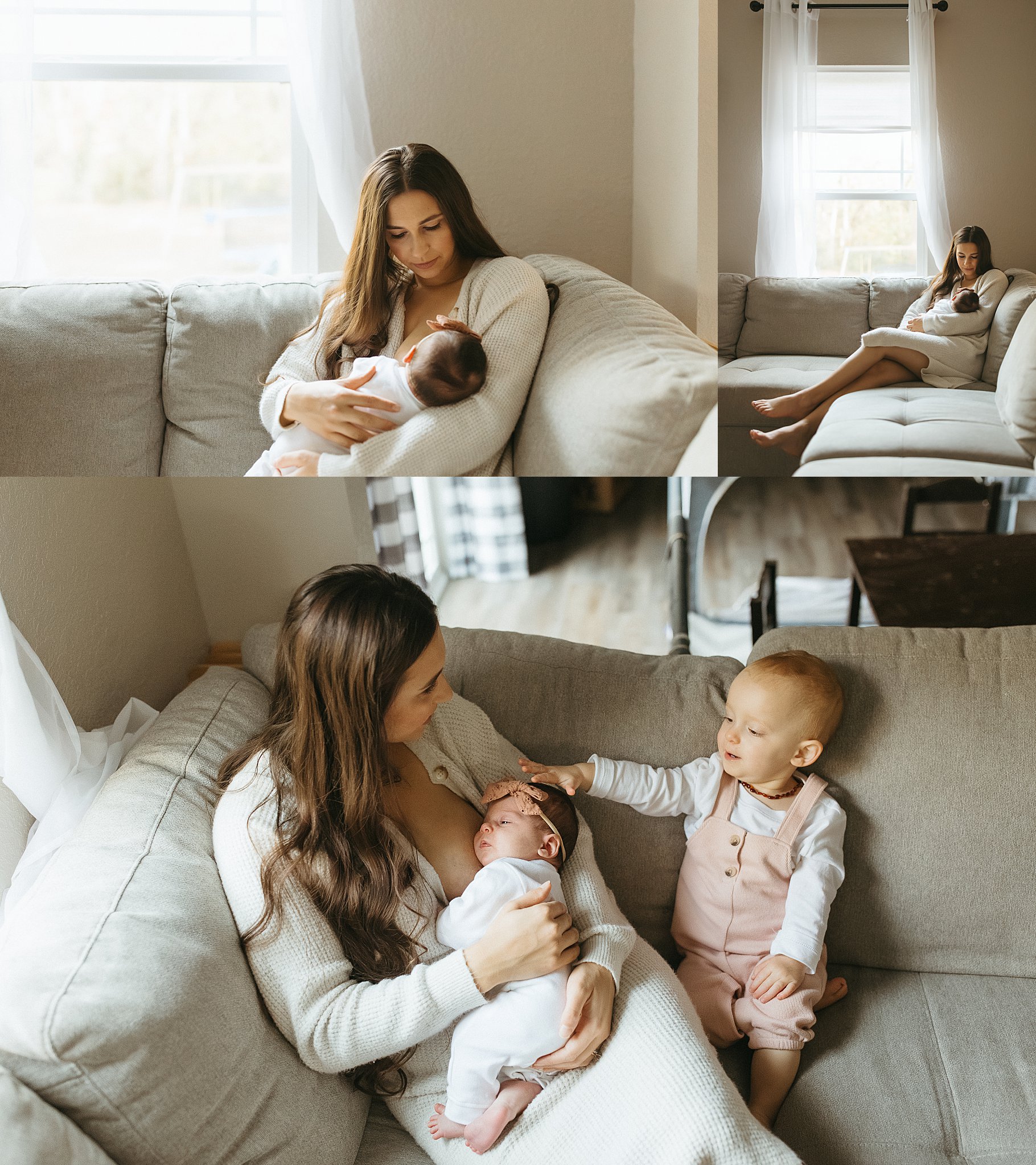 mom snuggles and nurses new baby during Newborn Lifestyle Session