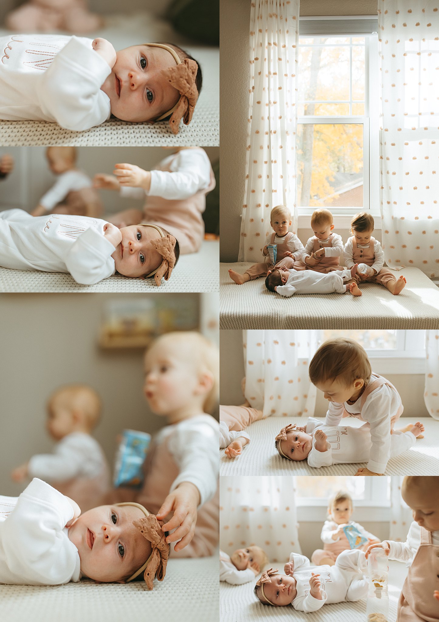 infant lays on cushions with siblings during Newborn Lifestyle Session