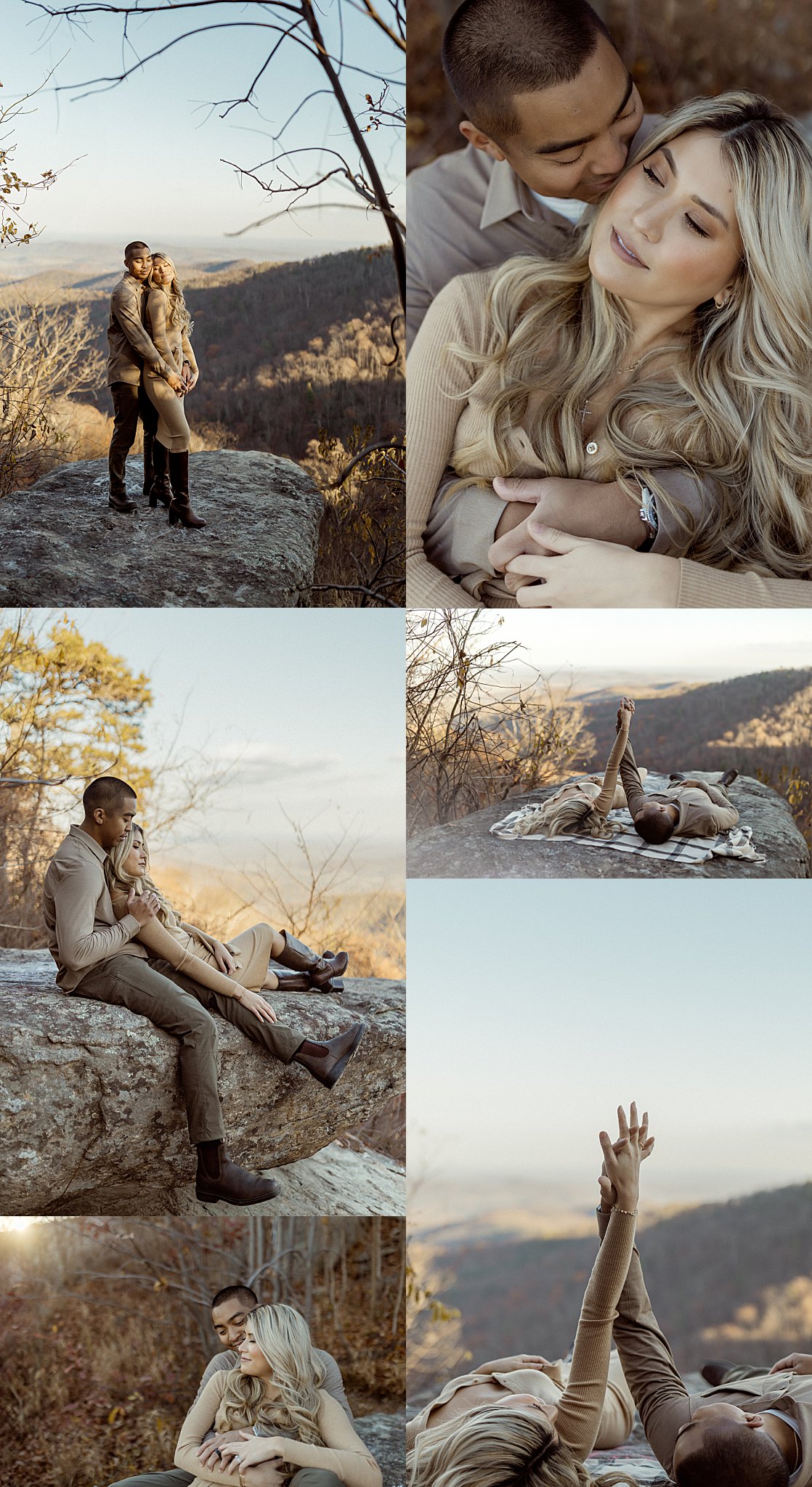 man and woman lay together on blanket with hands in air at Shenandoah National Park Couples Session