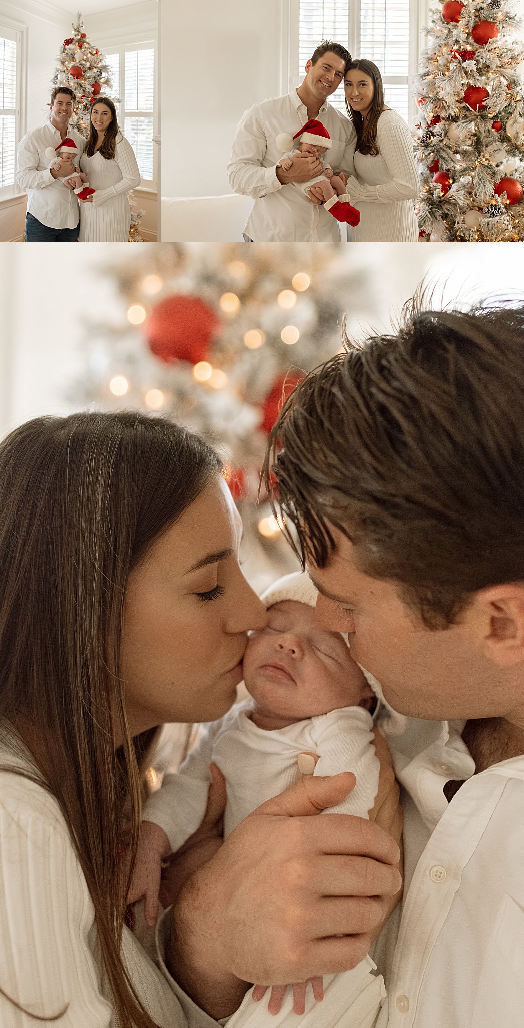 mom and dad kiss baby's cheeks by Virginia Beach Newborn Photographer