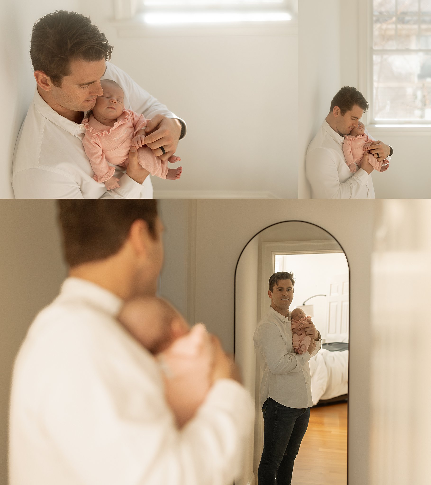 new dad snuggles daughter by Virginia Beach Newborn Photographer