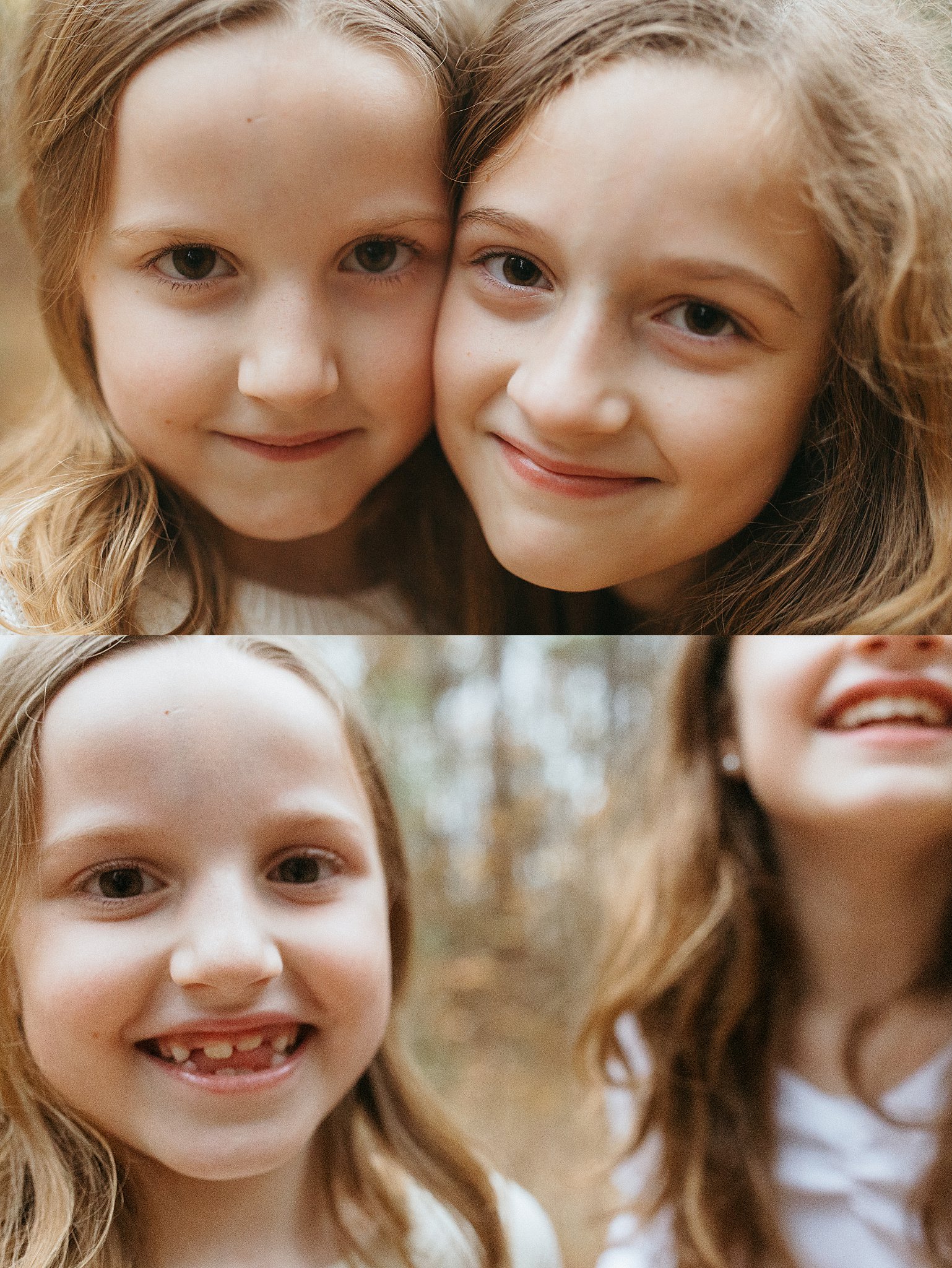 sisters lean close and smile by Nikki Meer Photography