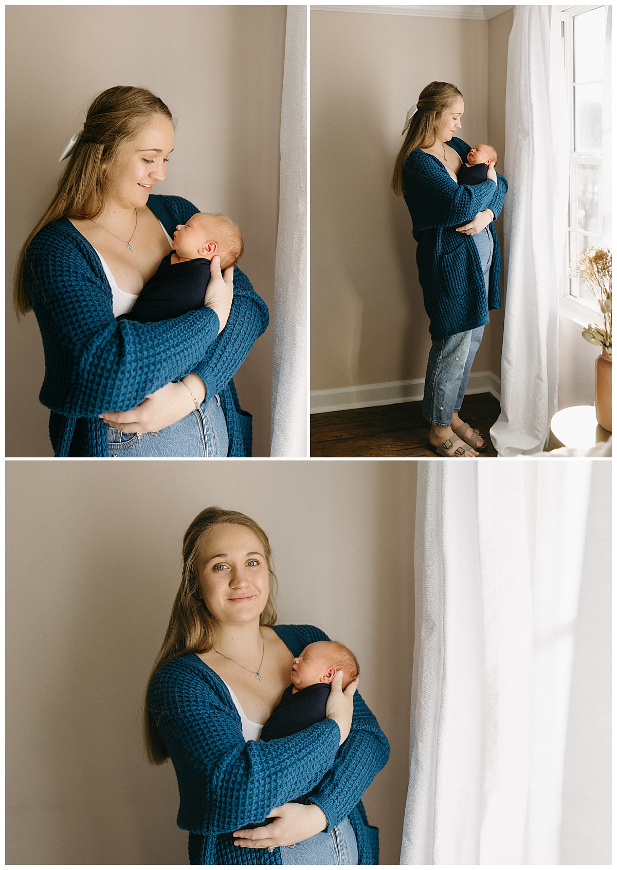 mother cradles infant in arms by Nikki Meer Photography