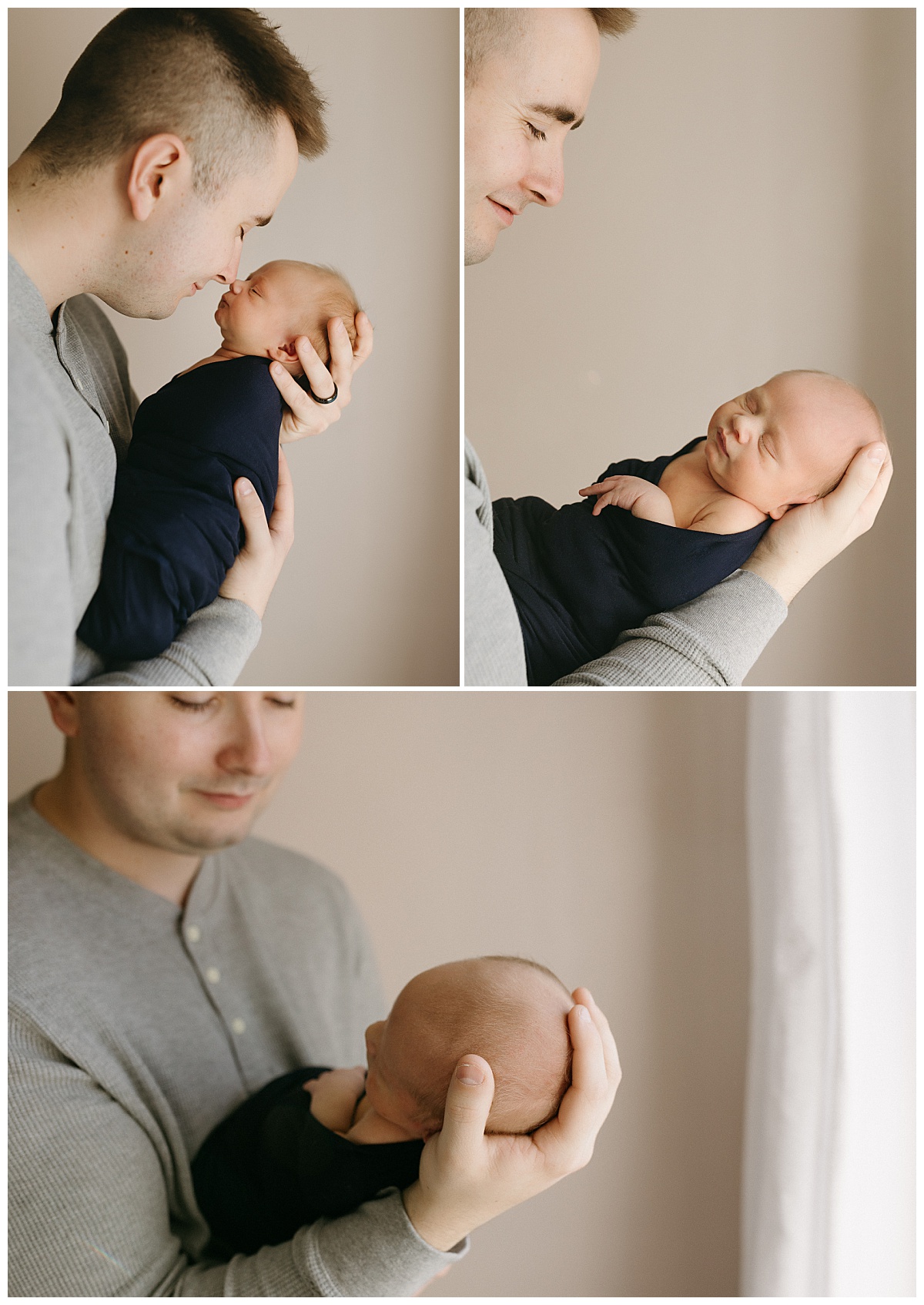 dad touches noses with new son at Cohoon Creek House Newborn Session