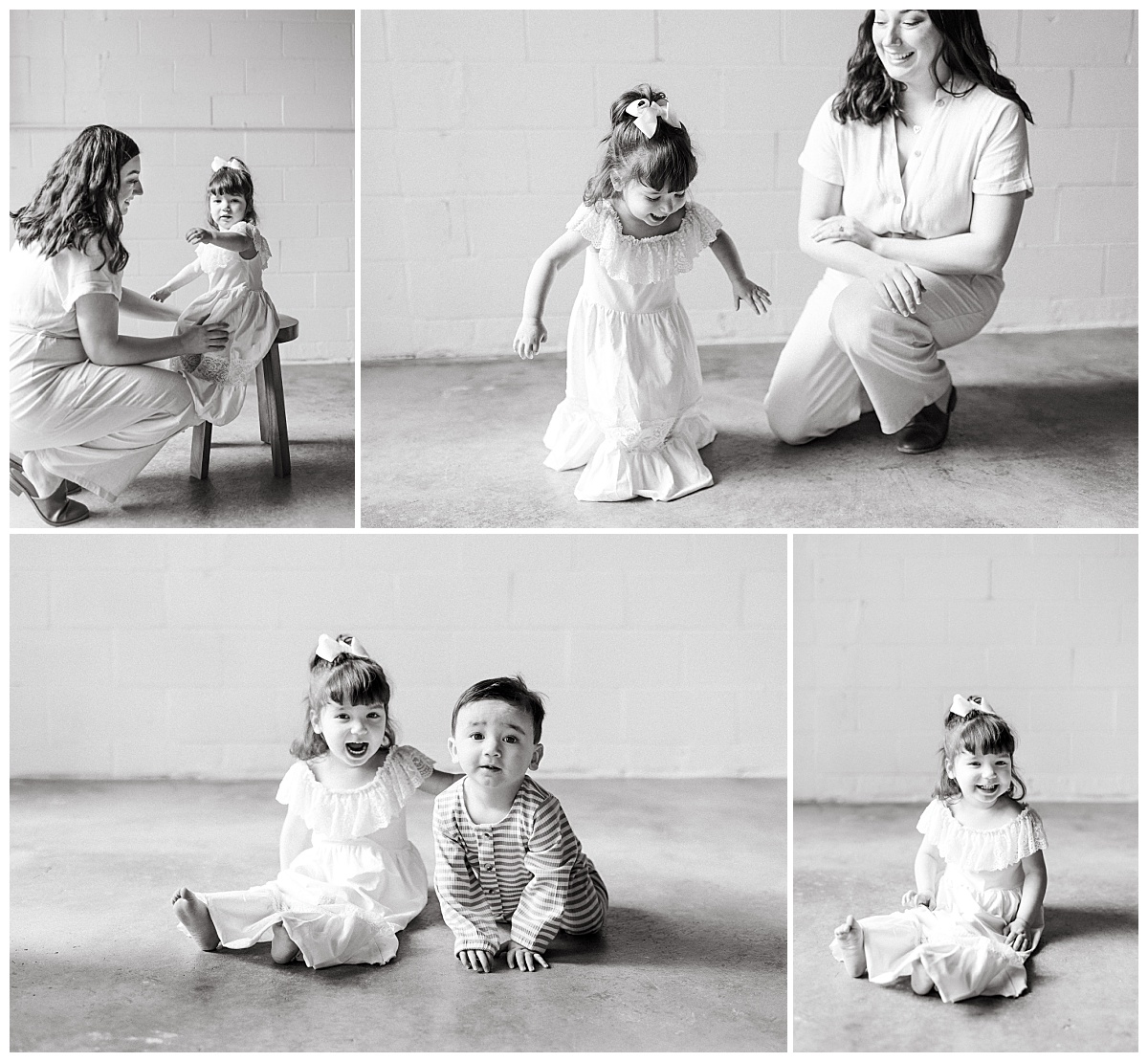 siblings sit together on floor by Virginia Beach photographer