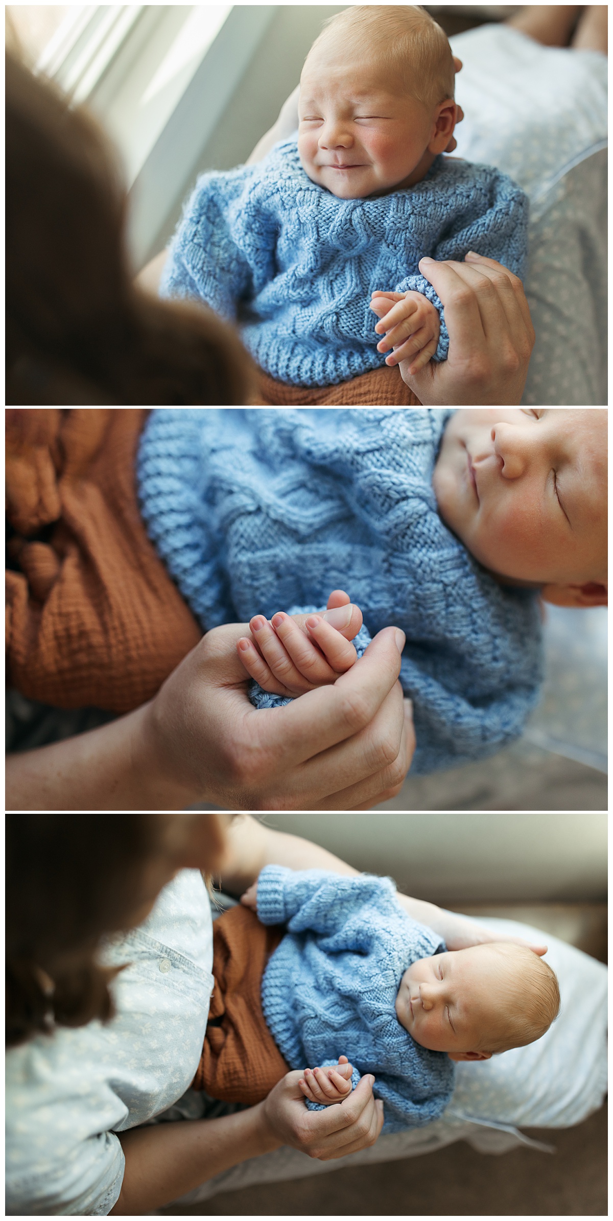 mama holds baby's hand as he smiles by Nikki Meer Photography 