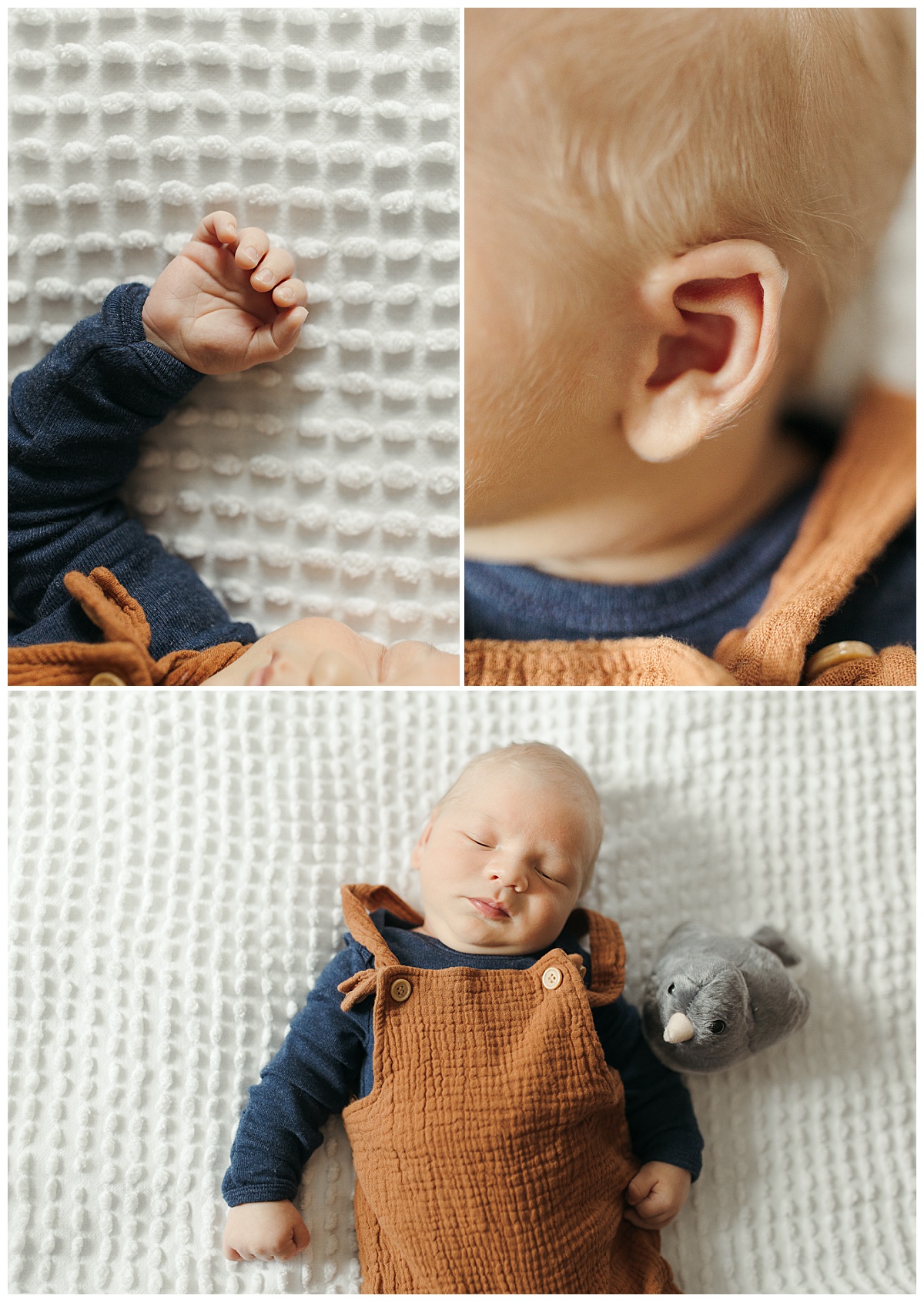 tiny details of hands, ears, and face captured during Heartwarming In-Home Newborn Session