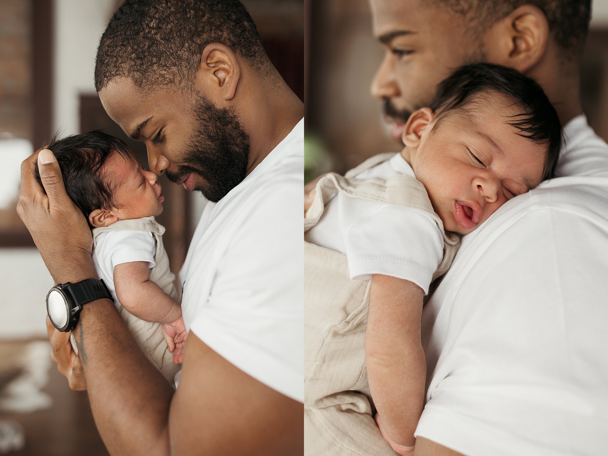 dad touches noses with son at studio newborn session