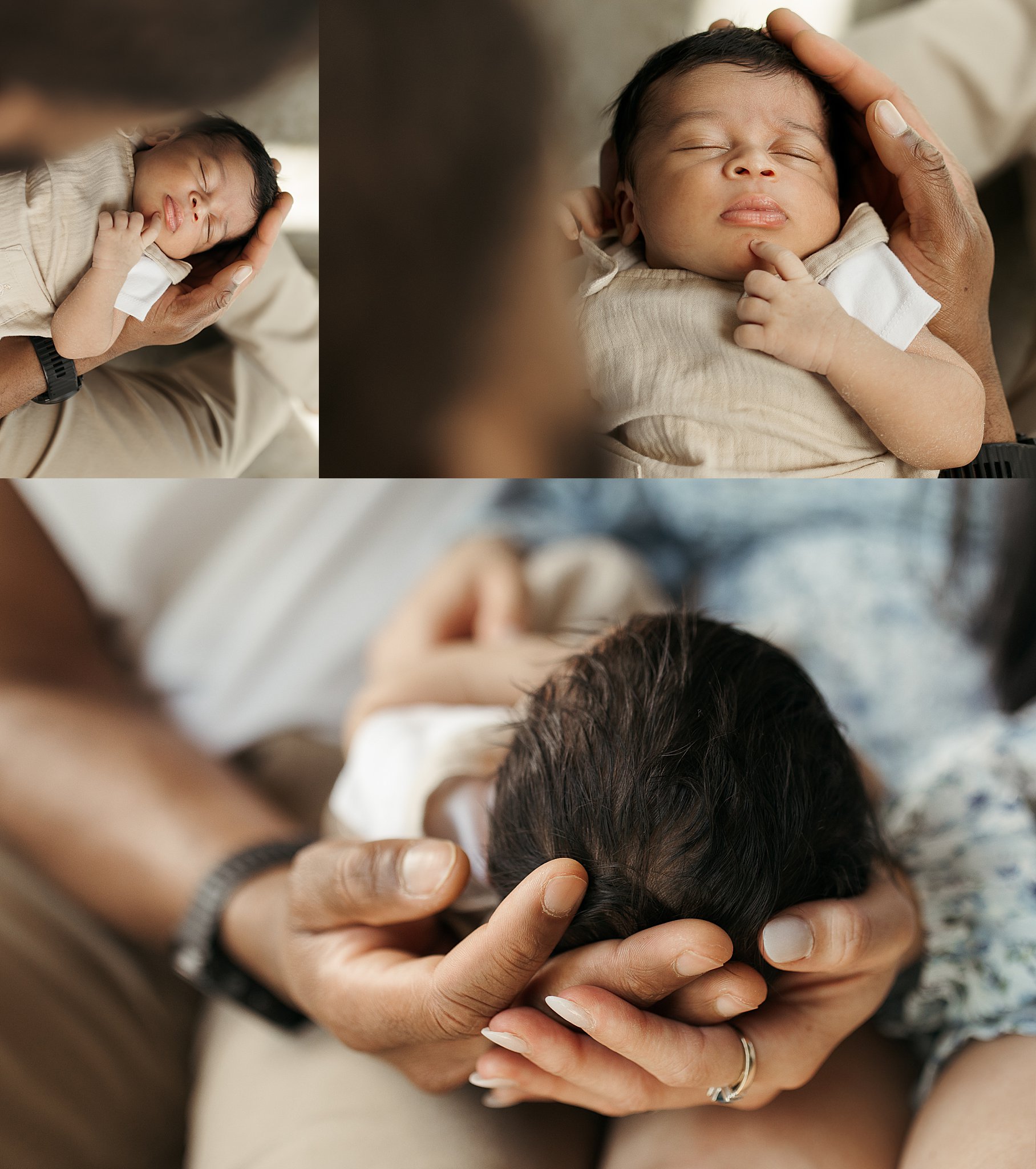 baby is cradled by parents' hands by Virginia Beach photographer