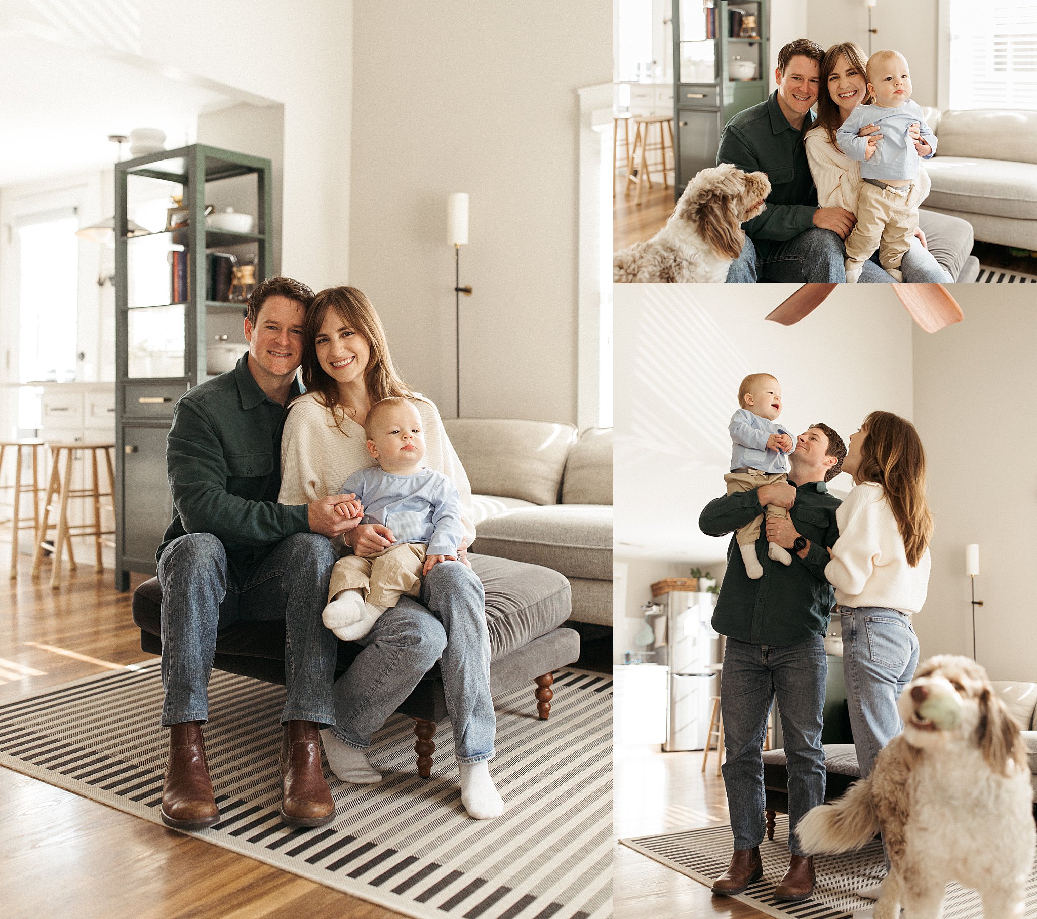 family gathers on couch together by Virginia Beach photographer