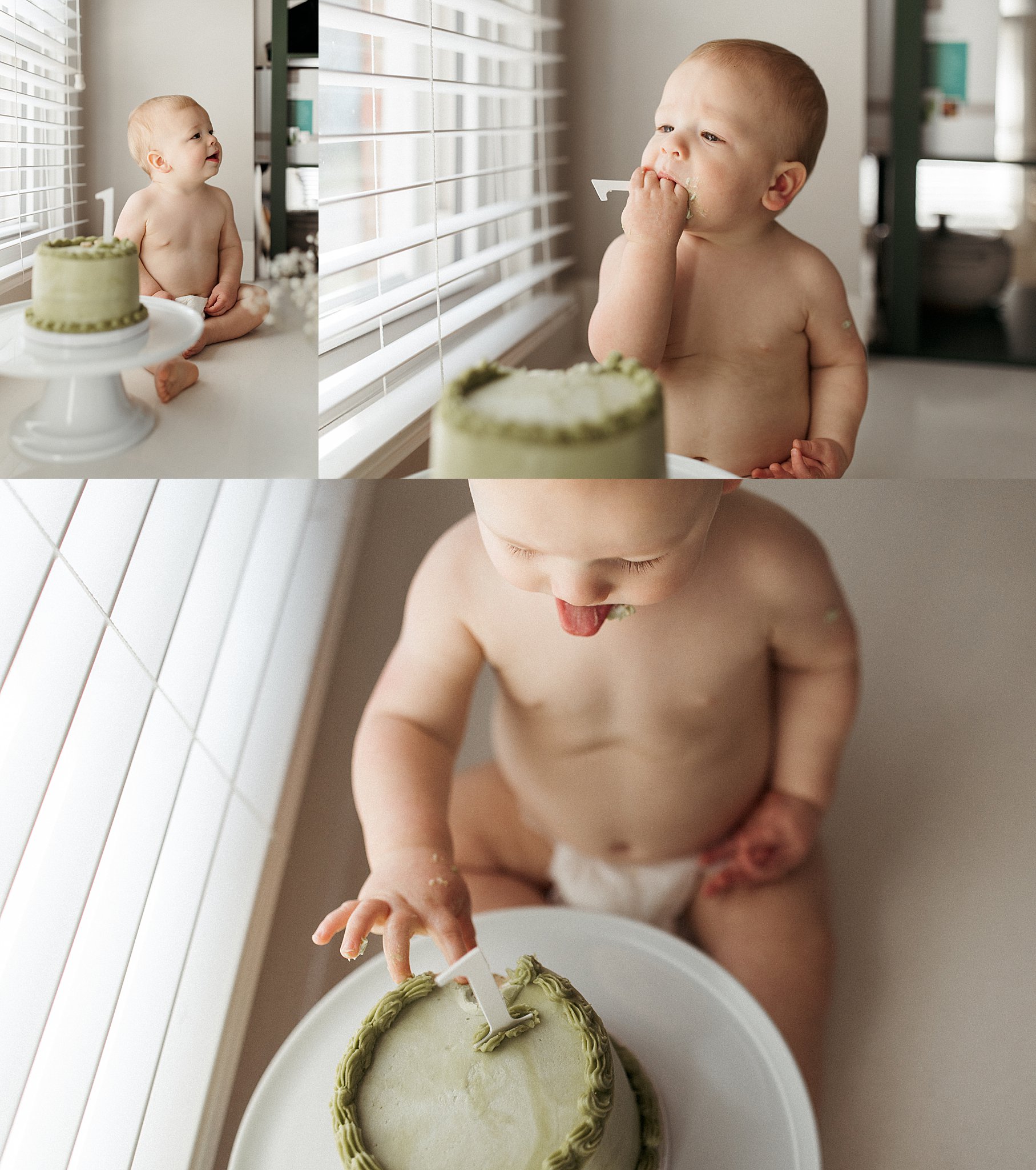 boy sticks out his tongue as he touches his birthday cake by Virginia Beach photographer